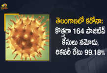తెలంగాణలో కరోనా: కొత్తగా 164 పాజిటివ్ కేసులు నమోదు, రికవరీ రేటు 99.18% Telangana Records 164 New Covid-19 Cases 385 Recoveries on March 3rd, Telangana, 164 New Covid-19 Positive Cases, 385 Recoveries Reported, 164 Positive Cases, Telangana Covid-19, 385 Recoveries Reported on March 3rd, 164 New Covid-19 Positive Cases and 385 Recoveries Reported In Telangana, 164 New Covid-19 Cases 385 Recoveries in Last 24 Hours In Telangana, Covid-19 Updates of Telangana 164 Positive Cases 385 Recoveries Reported on March 3rd, Telangana Covid-19 Updates 164 Positive Cases 385 Recoveries Reported on March 3rd, 164 new Covid-19 cases, 164 new Covid-19 cases In Telangana, 385 Recoveries In Telangana, Telangana Covid-19 Updates, Telangana Covid-19 Live Updates, Telangana Covid-19 Latest Updates, Coronavirus, coronavirus Telangana, Coronavirus Updates, COVID-19, COVID-19 Live Updates, Covid-19 New Updates, Mango News, Mango News Telugu, Omicron Cases, Omicron, Update on Omicron, Omicron covid variant, Omicron variant, 164 Positive Cases, Telangana Department of Health, Telangana coronavirus, Telangana coronavirus News, Telangana coronavirus Live Updates,