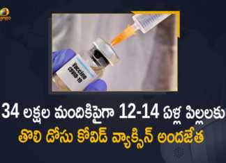 Covid-19 Vaccination More than 34 Lakh Vaccine Doses Administered for 12-14 Age Group Till Now, 34 Lakh Vaccine Doses Administered for 12-14 Age Group, Covid-19 Vaccination More than 34 Lakh Vaccine Doses Administered for 12-14 Age Group, Covid-19 Vaccine Distribution Started for 12-14 Age Group, Wuhan Virus Vaccination Drive For 12 To 14 Year Old Begins On March 16, Wuhan Virus Vaccination Drive, Wuhan Virus Vaccination Drive For 12 To 14 Year Old Begins On March 16, Wuhan Virus Vaccination Drive, Wuhan Virus Vaccination, Wuhan Virus, 12-14 Years Age, COVID-19 Vaccination for 12-14 Years Age Group to Start from March 16th, COVID-19 Vaccination for 12-14 Years Age, COVID-19 Vaccination for 12-14 Years Age Group from March 16th, 12-14 Years Age Group, 12-14 Years Age Group COVID-19 Vaccination, Corona Vaccination Drive, Corona Vaccination Programme, Corona Vaccine, Coronavirus, coronavirus vaccine, coronavirus vaccine distribution, COVID 19 Vaccine, Covid Vaccination, Covid vaccination in India, Covid-19 Vaccination, Covid-19 Vaccination Distribution, COVID-19 Vaccination Dose, Covid-19 Vaccination Drive, Covid-19 Vaccine Distribution, Covid-19 Vaccine Distribution News, Covid-19 Vaccine Distribution updates, Mango News, Mango News Telugu,