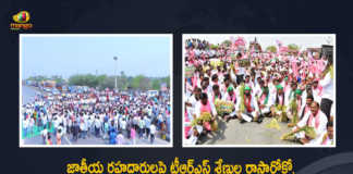 TRS Leaders Conducting Rasta Roko at National Highways Over Paddy Procurement Issue, Paddy Procurement Issue, TRS Leaders Conducting Rasta Roko at National Highways, Rasta Roko at National Highways, Rasta Roko, National Highways, TRS Party Protest, TRS Party Protest Against Paddy Procurement Issue, TRS Party Protest Latest News, TRS Party Protest Latest Updates, TRS Party Protest Live Updates, Telangana Paddy Procurement Issue, Paddy Procurement in Telangana, Telangana Paddy Procurement, Paddy Procurement, Paddy Procurement Latest News, Paddy Procurement Latest Updates, Paddy Procurement Live Updates, Telangana CM KCR, CM KCR, K Chandrashekar Rao, Chief minister of Telangana, K Chandrashekar Rao Chief minister of Telangana, Telangana Chief minister, Telangana Chief minister K Chandrashekar Rao, Telangana, Mango News, Mango News Telugu,