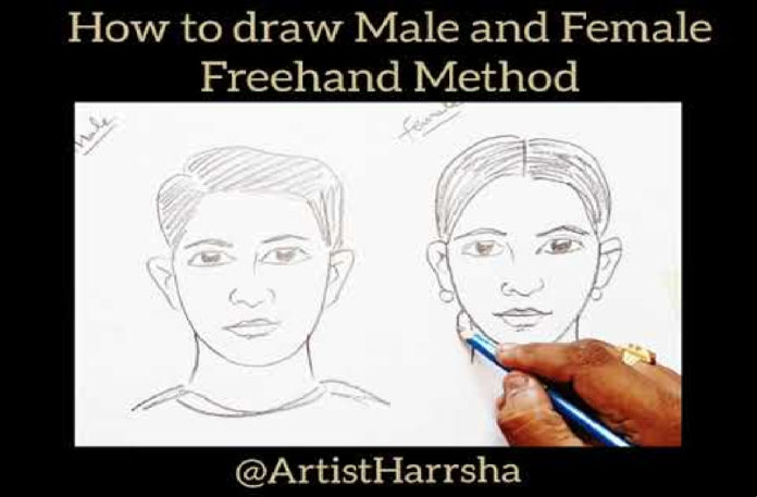 How To Draw Male and Female FreeHand Portrait - Dr.Harrsha Artist, Learn Easy Male and Female FreeHand Portrait,Pencil Sketch Drawing,Dr.Harrsha Artist, how to draw masculine facial features,how to draw feminine facial features,how to draw a male face, how to draw a female face,fix my drawing series,how to draw more masculine features, how to make drawing look like a man,how to make drawing look like a girl,how to draw male facial features, how to draw female facial features,drawing doesn't look masculine enough,artist harrsha, Mango News, Mango News Telugu,