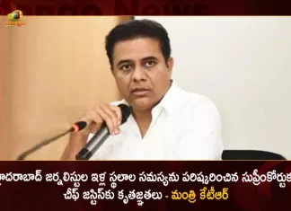 Minister KTR Extends Gratitude To SC and CJI For Clearing the Telangana Journalist Society House Site Allotments, KTR Thanks To CJI NV Ramana, CJI NV Ramana Cleared Telangana Journalists Site Issue , Mango News, Chief Justice of India NV Ramana, CJI NV Ramana Latest News And Updates, Kalavakuntla Taraka Rama Rao, KTR Twitter Live Updates, CJI NV Ramana Retirement, Telangana Governement News, Telangana Journalists Site Issue, TRS Party, Telangana Journalists, House Site Construction Issue,KCR