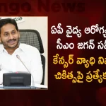 AP CM YS Jagan Directs Officials To Strengthen Cancer Departments in The Review of Medical Sector, Ys Jagan Reviews On Medical Sector, CM YS Jagan Holds Health Review Meet, AP CM YS Jagan Stresses On Cancer Care, Aarogyasri Cancer Hospitals In Andhra Pradesh, Mango News, Mango News Telugu, AP Cancer News, AP Cancer Department, AP Medical Sector, AP CM Cancer Department Review, Jagan Reviews Medical Sector, AP CM YS Jagan Latest News And Updates, AP CM YS Jagan Mohan Reddy