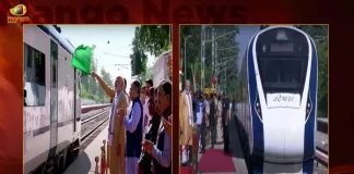 PM Modi Flagged off Inaugural Run of New Vande Bharat Express from Amb Andaura Una to New Delhi, PM Modi Flagged off Inaugural Run, New Vande Bharat Express from Amb Andaura Una to New Delhi, New Vande Bharat Express, Vande Bharat Express from Amb Andaura Una to New Delhi, Mango News, Mango News Telugu, Mumbai-Gandhinagar, PM Modi To Launch Vande Bharat Express, PM Modi To Launch Vande Bharat Express Soon, IRCTC, Indian Railway Catering and Tourism Corporation, Indian Railway, Indian Railway Latest News And Updates, PM Narendra Modi