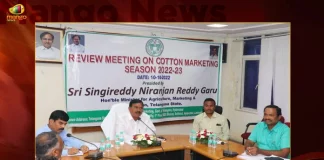 Telangana Agriculture Minister Niranjan Reddy held Review Meeting on Cotton Marketing Season 2022-23, Telangana Agriculture Minister Niranjan Reddy, Minister Niranjan Reddy Meet on Cotton Marketing Season, Cotton Marketing Season 2022-23, Mango News, Mango News Telugu, Gear Up For 2022 Cotton Procurement, Minister Niranjan Reddy Exhorts Farmers, Agricultural Situation in India, Telanagana Cotton Agriculture, TS Cotton Agriculture, TS Cotton Marketing Season, TS Agriculture Minister Niranjan Reddy News And Live Updates, TS Agriculture Latest News And Updates