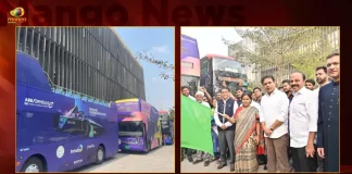 Minister KTR CS Santhi Kumari Flag-off First 3 E-Double Decker buses at Hyderabad,Minister KTR ,CS Santhi Kumari,Flag-off 3 E-Double Decker buses,Mango News,Mango News Telugu,CM KCR News And Live Updates, Telangna Congress Party, Telangna BJP Party, YSRTP,TRS Party, BRS Party, Telangana Latest News And Updates,Telangana Politics, Telangana Political News And Updates,Telangana Minister KTR
