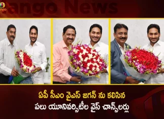 Newly Appointed Vice Chancellors of Three Universities Met CM YS Jagan at Tadepalli Today,Newly Appointed Vice Chancellors,Vice Chancellors of Three Universities,Three Universities Met CM YS Jagan,CM YS Jagan at Tadepalli,Mango News,Mango News Telugu,TDP chief Chandrababu Naidu,AP CM YS Jagan Mohan Reddy , YS Jagan News And Live Updates, YSR Congress Party, Andhra Pradesh News And Updates, AP Politics, Janasena Party, TDP Party, YSRCP, Political News And Latest Updates,Andhra Pradesh Politics,Andhra Pradesh Political News,Andhra Pradesh,Chandrababu Naidu News and Updates,YSR Congress Party