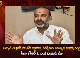 విద్యుత్ శాఖలో పనిచేసే ఆర్టిజెన్లు, ఉద్యోగుల సమస్యల పరిష్కారంపై సీఎం కేసీఆర్ కు బండి సంజయ్ లేఖ Bandi Sanjay Writes to CM KCR on Solving Problems of the Employees Working in the Power Sector,Bandi Sanjay Writes to CM KCR,CM KCR on Solving Problems of the Employees,Employees Working in the Power Sector,CM KCR on Employees Working in the Power Sector,Mango News,Mango News Telugu,Bandi Sanjay Writes Problems of the Employees Working in the Power Sector,Hold Talks with Power Staff or Face Stir,Resolve Power Employees Demands,Address Woes of Power Employees,Bandi Sanjays letter to CM KCR,Telangana BJP Chief urges CM,CM KCR News And Live Updates,Telangana BJP Chief Bandi Sanjay Kumar,Bandi Sanjay Latest News