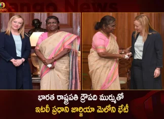 Italy Prime Minister Giorgia Meloni Called On The President Droupadi Murmu At Rashtrapati Bhavan,Italy Prime Minister Giorgia Meloni,Prime Minister Giorgia Meloni At Rashtrapati Bhavan,Prime Minister Of Italy Calls On The President,Italy Prime Minister Called On The President Droupadi Murmu,Mango News,Mango News Telugu,Italian Pm Giorgia Meloni, President Murmu Invites Italian Companies,India President Droupadi Murmu,Presidential Candidate Draupadi Murmu,Presidency Of Droupadi Murmu,Giorgia Meloni,Italy Pm Giorgia Meloni Applauds