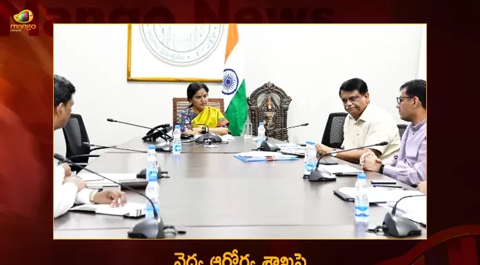 Telangana CS Santhi Kumari Held Review Meeting with Officials on State Medical and Health Department,Telangana CS Santhi Kumari Held Review Meeting,Telangana CS Santhi Kumari with Officials,CS Santhi Kumari on State Medical and Health Department,Mango News,Mango News Telugu,Telangana CS Santhi Kumari,Telangana CS Santhi Kumari Latest News,CS Santhi Kumari Pushes for Health Checkups,Health Standards Improves Significantly,Telangana Govt's Healthcare Initiative