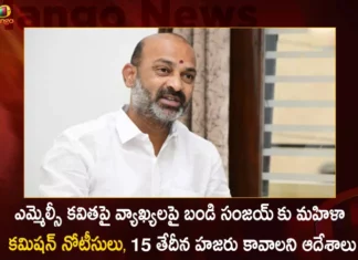 Telangana Women's Commission Issues Notice to Bandi Sanjay for his Derogatory Comments Against MLC Kavitha,Telangana Women's Commission Issues Notice,Bandi Sanjay for his Derogatory Comments,Derogatory Comments against MLC Kavitha,Mango News,Mango News Telugu,TS Women Commission Ordered Inquiry,BRS Calls Protest,BRS Workers Burn Bandi Sanjay Effigy,BRS protests against Bandi's comments,BRS Activists Protest,BRS Leaders Fires On Bandi Sanjay,Derogatory Comments against MLC Kavitha,Bandi Sanjay Faces Backlash,Delhi Liquor Policy Case,BRS Latest News and Updates,Burn Effigy of Telangana BJP Chief,Telangana Political News And Updates,Telangana Womens Commission Latest Updates