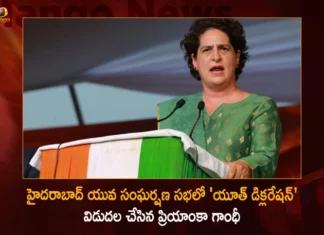 Priyanka Gandhi Announces The 5-Point Youth Declaration in Yuva Sangharshana Sabha at Saroornagar Hyderabad,Priyanka Gandhi Announces The 5-Point Youth Declaration,Youth Declaration in Yuva Sangharshana Sabha,Yuva Sangharshana Sabha at Saroornagar,Mango News,Mango News Telugu,Priyanka Gandhi At Saroornagar,Yuva Sangharshana Sabha,Priyanka Gandhi At Yuva Sangharshana Sabha,Priyanka Gandhi Latest News And Updates,Yuva Sangharshana Sabha Latest News And Updates,Saroornagar Latest News And Updates,Yuva Sangharshana Sabha at Saroornagar Hyderabad