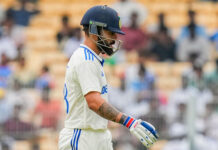 This Is The Worst Shot Played By Kohli, Worst Shot Played By Kohli, Kohli Worst Shot, Worst Shot By Kohli, This Is The Worst Shot, All Eyes On Virat Kohli As Batter, Ind Vs New Zeland, Kohli Playing Spin, Virat Kohli, Chinnaswamy Stadium, Icc Test World Championship, Ind Vs Nz, Ind Vs Nz Test Series, Cricket, Latest Cricket News, Cricket Live Updates, India, BCCI, Sports News, Sports Live Updates, Mango News, Mango News Telugu