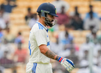 This Is The Worst Shot Played By Kohli, Worst Shot Played By Kohli, Kohli Worst Shot, Worst Shot By Kohli, This Is The Worst Shot, All Eyes On Virat Kohli As Batter, Ind Vs New Zeland, Kohli Playing Spin, Virat Kohli, Chinnaswamy Stadium, Icc Test World Championship, Ind Vs Nz, Ind Vs Nz Test Series, Cricket, Latest Cricket News, Cricket Live Updates, India, BCCI, Sports News, Sports Live Updates, Mango News, Mango News Telugu