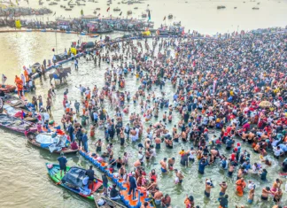 Crores Of Devotees Take Holy Dip Amid Tight Security At Maha Kumbh Mela, Crores Of Devotees Take Holy Dip, Tight Security At Maha Kumbh Mela, Maha Kumbh Mela Tight Security, Crores Of Devotees Take Holy Dip At Maha Kumbh Mela, Devotees, Holy Dip, Kumbh Mela 2025, Maha Kumbh Mela, Naga Saints, Prayagraj, Kumbh Mela, Kumbh Mela A Grand Festival, Maha Kumbh Mela Prayagraj 2025, Maha Kumbh Mela 2025,Ganga, Godavari, Kaveri, Prayagraj, Tungabhadra, Yamuna, India, National News, Live Updates, Breaking News, Headlines, Live News, Mango News, Mango News Telugu