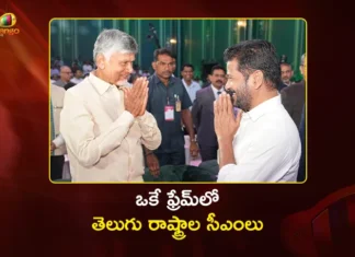ఒకే వేదికపై తెలుగు రాష్ట్రాల ముఖ్యమంత్రులు.. ఆత్మీయ పలకరింపు AP and Telangana CMs Chandrababu and Revanth Reddy Shares Stage at Ramoji Excellence Awards
