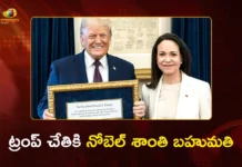 Donald Trump Receives Nobel Peace Prize From Venezuela Opposition Leader Maria Corina Machado