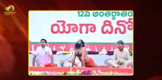 Yogandhra 2026 AP CM Chandrababu and Minister Lokesh Performs Mass Yoga With Guru Baba Ramdev