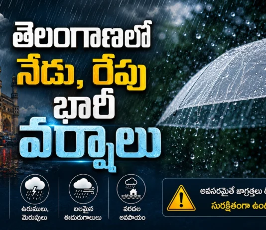 IMD Warns of 2-Day Heavy Rainfall in Telangana, Yellow Alert Issued for Several Districts