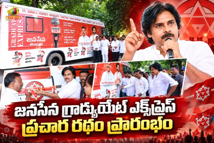 Dy CM Pawan Kalyan Launches Jana Sena’s Graduate Express Campaign Chariot For Telangana MLC Polls